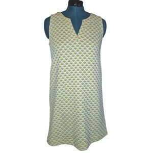 eShakti Midi  Size M Yellow White Shift Raised Jacquard Pattern Party Dress